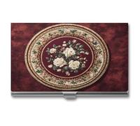 Jubonexis White and Cream Roses Business Card Holder, Pocket Slim Metal Business Card Case for Women Men