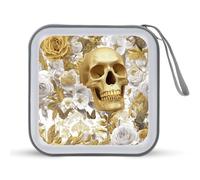 Jubonexis White and Gold Skull and Roses CD Case DVD Storage Case Portable