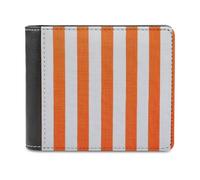 Jubonexis White and Orange Striped Fabric Pattern Soft PU Leather Bifold Wallet, Coin Purse Credit Pass Case, Durable Card-Holder Slim Billfold for Men Woman Money Storage