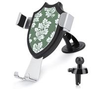 Jubonexis White And Sage Green Leaves Pattern Car Phone Holder Mount Triangle Clip Base Air Vent Cell Phone Car Mount Automotive Accessories for 4-6 Inches Cell Smartphones