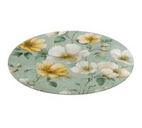 Jubonexis White And Yellow Flowers on Light Green Large Round Carpet Area Rug Mat Modern Non Slip Circular Rugs 36inch(90cm)