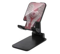 Jubonexis White Angel Wings with Pink Rose Heart Cell Phone Stand Foldable Adjustable Phone Stand for Desk