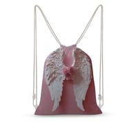 Jubonexis White Angel Wings with Three Pink Roses Drawstring Backpack Canvas String Bag Lightweight Sports Gym Bag for Men Women