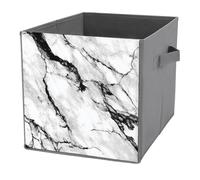 Jubonexis White Black Color Luxury Marble Cube Storage Bins Storage Cubes Foldable Decorative Fabric Storage Baskets Home Organizers with Handles for Shelves,Closet, 27x27 CM