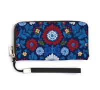Jubonexis White Blue Flowers Russian Pattern PU Leather Clutch Long Bifold Wallet, Coin Purse Credit Pass Case, Durable Card-Holder Money Storage for Women Men