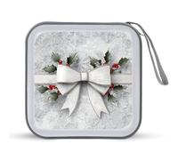 Jubonexis White Bow with A Silver Ribbon CD Case DVD Storage Case Portable for Car Home Travel