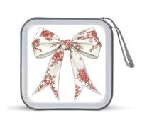 Jubonexis White Bow with Red Floral Chinoiserie Tails CD Case DVD Storage Case Portable for Car Home Travel