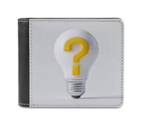 Jubonexis White Bulb with A Yellow Question Mark Soft PU Leather Bifold Wallet, Coin Purse Credit Pass Case, Durable Card-Holder Slim Billfold for Men Woman Money Storage