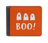 Jubonexis White Cartoon Ghosts Halloween Soft PU Leather Bifold Wallet, Coin Purse Credit Pass Case, Durable Card-Holder Slim Billfold for Men Woman Money Storage