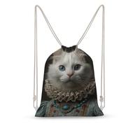 Jubonexis White Cat Dressed As A Renaissance Queen Drawstring Backpack Canvas String Bag Lightweight Sports Gym Bag for Men Women