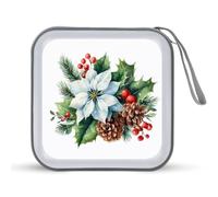Jubonexis White Christmas Flowers Holly Red Fruits Pinecones CD Case DVD Storage Case Portable for Car Home Travel