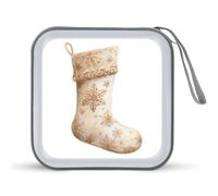 Jubonexis White Christmas Stocking with Golden Snowflakes CD Case DVD Storage Case Portable for Car Home Travel