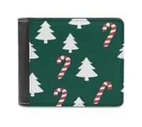 Jubonexis White Christmas Tree Red Striped Candy Cane Soft PU Leather Bifold Wallet, Coin Purse Credit Pass Case, Durable Card-Holder Slim Billfold for Men Woman Money Storage