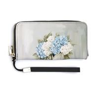Jubonexis White Cowboy Boots with Blue Hydrangeas PU Leather Clutch Long Bifold Wallet, Coin Purse Credit Pass Case, Durable Card-Holder Money Storage for Women Men