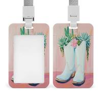 Jubonexis White Cowgirl Boots Succulents Cacti ID Badge Holder Retractable Clip Card Holder Card Protector Name Badge Name Tag for Work Office Doctor Nurse