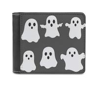 Jubonexis White Cute Cartoon Ghosts Soft PU Leather Bifold Wallet, Coin Purse Credit Pass Case, Durable Card-Holder Slim Billfold for Men Woman Money Storage