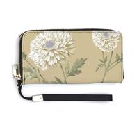 Jubonexis White Daisies Beige and Cream PU Leather Clutch Long Bifold Wallet, Coin Purse Credit Pass Case, Durable Card-Holder Money Storage for Women Men