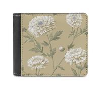 Jubonexis White Daisies Beige and Cream Soft PU Leather Bifold Wallet, Coin Purse Credit Pass Case, Durable Card-Holder Slim Billfold for Men Woman Money Storage