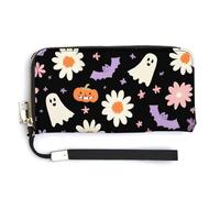 Jubonexis White Daisies Ghosts Boo PU Leather Clutch Long Bifold Wallet, Coin Purse Credit Pass Case, Durable Card-Holder Money Storage for Women Men