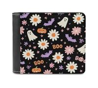 Jubonexis White Daisies Ghosts Boo Soft PU Leather Bifold Wallet, Coin Purse Credit Pass Case, Durable Card-Holder Slim Billfold for Men Woman Money Storage