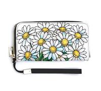 Jubonexis White Daisies in A Pot PU Leather Clutch Long Bifold Wallet, Coin Purse Credit Pass Case, Durable Card-Holder Money Storage for Women Men