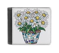 Jubonexis White Daisies in A Pot Soft PU Leather Bifold Wallet, Coin Purse Credit Pass Case, Durable Card-Holder Slim Billfold for Men Woman Money Storage