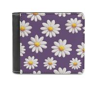 Jubonexis White Daisies on Purple Soft PU Leather Bifold Wallet, Coin Purse Credit Pass Case, Durable Card-Holder Slim Billfold for Men Woman Money Storage