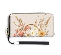 Jubonexis White Daisies Sunflowers Pumpkins in Basket PU Leather Clutch Long Bifold Wallet, Coin Purse Credit Pass Case, Durable Card-Holder Money Storage for Women Men