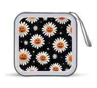 Jubonexis White Daisies with Hallowee Pumpkin Face CD Case DVD Storage Case Portable for Car Home Travel