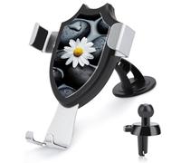 Jubonexis White Daisy Flower on Black Pebbles Spa Car Phone Holder Mount Triangle Clip Base Air Vent Cell Phone Car Mount Automotive Accessories for 4-6 Inches Cell Smartphones