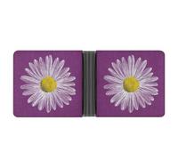 Jubonexis White Daisy Flowers on Purple Linen Soft PU Leather Bifold Wallet, Coin Purse Credit Pass Case, Durable Card-Holder Slim Billfold for Men Woman Money Storage