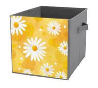 Jubonexis White Daisy Flowers On The Yellow Cube Storage Bins Storage Cubes Foldable Decorative Fabric Storage Baskets Home Organizers with Handles for Shelves,Closet, 27x27 CM