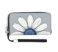 Jubonexis White Daisy with Blue Center PU Leather Clutch Long Bifold Wallet, Coin Purse Credit Pass Case, Durable Card-Holder Money Storage for Women Men