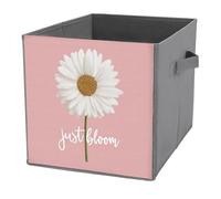 Jubonexis White Daisy with Words Just Bloom on Pink Cube Storage Bins Storage Cubes Foldable Decorative Fabric Storage Baskets Home Organizers with Handles for Shelves,Closet, 27x27 CM
