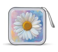 Jubonexis White Daisy with Yellow Center CD Case DVD Storage Case Portable for Car Home Travel
