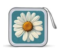 Jubonexis White Daisy with Yellow Center on Teal CD Case DVD Storage Case Portable for Car Home Travel