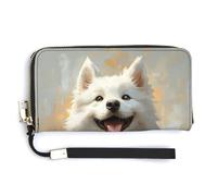 Jubonexis White Dog Impressionist PU Leather Clutch Long Bifold Wallet, Coin Purse Credit Pass Case, Durable Card-Holder Money Storage for Women Men