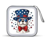Jubonexis White Dog Patriotic Tall Top Hat CD Case DVD Storage Case Portable for Car Home Travel