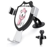 Jubonexis White Dog with Pink Scarf Hat Car Phone Holder Mount Triangle Clip Base Air Vent Cell Phone Car Mount Automotive Accessories for 4-6 Inches Cell Smartphones