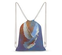Jubonexis White Dove Soaring in The Sky Drawstring Backpack Canvas String Bag Lightweight Sports Gym Bag for Men Women