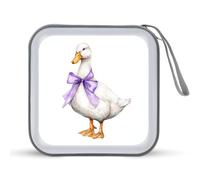 Jubonexis White Duck with A Pastel Purple Ribbon CD Case DVD Storage Case Portable for Car Home Travel