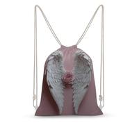 Jubonexis White Feathered Angel Wings with Pink Rose Drawstring Backpack Canvas String Bag Lightweight Sports Gym Bag for Men Women