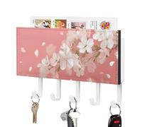 Jubonexis White Flowers and Petals Flying Wall Mount with 5 Hooks Acrylic Key Rack for Home Office Entryway