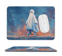 Jubonexis White Ghost Baseball Cap Riding Skateboard Mouse Pad, Small Office Computer Mouse Pads for Desk Laptop with Non-Slip Rubber Base Mouse Mat, Gaming Mouse Pads