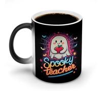 Jubonexis White Ghost Spooky Teacher Color Changing Mugs Heat Changing Ceramic Coffee Mug Novelty Funny Tea Water Cup 11OZ
