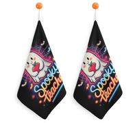 Jubonexis White Ghost Spooky Teacher Small Hand Towel with Hanging Loop 2 PCS Absorbent Soft Wash Cloth for Kitchen Bathroom
