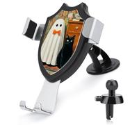 Jubonexis White Ghost Wearing Orange Bow Tie Car Phone Holder Mount Triangle Clip Base Air Vent Cell Phone Car Mount Automotive Accessories for 4-6 Inches Cell Smartphones