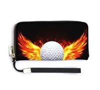 Jubonexis White Golf Ball with Fiery Wings PU Leather Clutch Long Bifold Wallet, Coin Purse Credit Pass Case, Durable Card-Holder Money Storage for Women Men