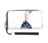 Jubonexis White Goose Cloak American Flag Pattern PU Leather Clutch Long Bifold Wallet, Coin Purse Credit Pass Case, Durable Card-Holder Money Storage for Women Men