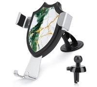Jubonexis White Green And Gold Marble Abstract Car Phone Holder Mount Triangle Clip Base Air Vent Cell Phone Car Mount Automotive Accessories for 4-6 Inches Cell Smartphones